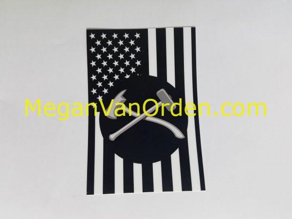 Damage Controlman Axe and Maul on Black and White American flag sticker