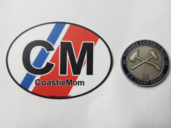 coast guard mom racing stripe oval sticker uscg