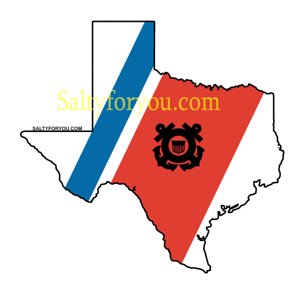 Texas State outline with Blue and Orange racing stripe 4" Sticker uscg coast guard